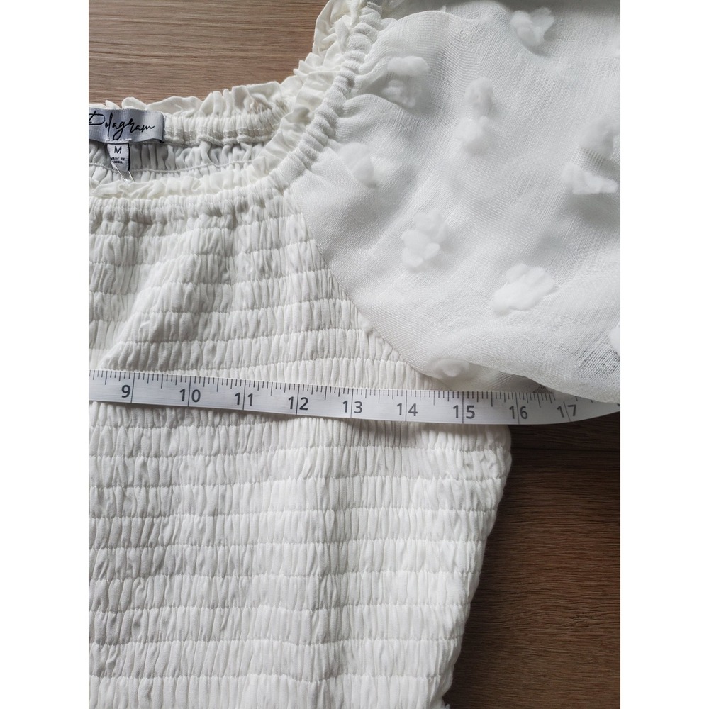 Polagram White Dot Smocked w/ Puff Sleeve Midi Dress Womens Medium NWT - Picture 4 of 16